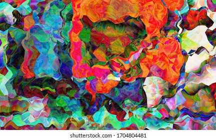 Abstract digital frame artistic vector texture. Multicolored wavy pattern overlapping gradient  filtered shapes. Vibrant light effect stained glass window or cubism art painting. Book cover template.