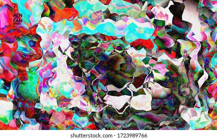 Abstract digital frame artistic vector texture. Multicolored wavy pattern overlapping gradient  filtered shapes. Vibrant light effect stained glass window or cubism art painting. Book cover template.
