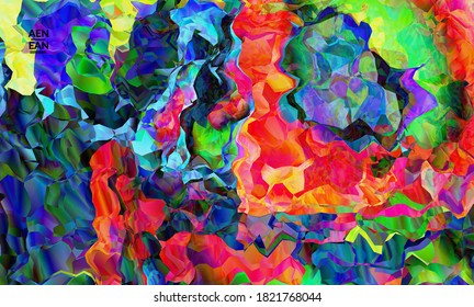 Resumen de textura vectorial artística del marco digital. Patrón ondulado multicolor que se solapa con las formas filtradas de gradiente. Vibrante efecto de luz vidriera o pintura de arte cubismo. Plantilla de portada del libro.