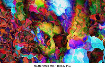 Abstract digital frame artistic vector texture. Multicolored wavy pattern overlapping gradient  filtered shapes. Vibrant light effect stained glass window or cubism art painting. Book cover template.