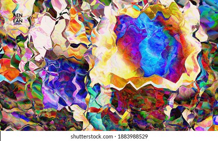 Abstract digital frame artistic vector texture. Multicolored wavy pattern overlapping gradient  filtered shapes. Vibrant light effect stained glass window or cubism art painting. Book cover template.