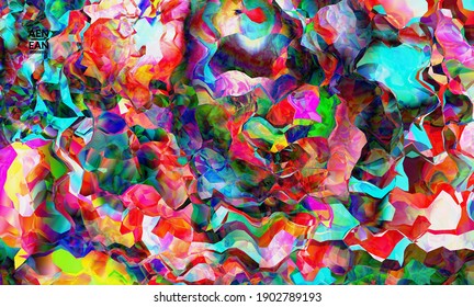 Abstract digital frame artistic vector texture. Multicolored wavy pattern overlapping gradient  filtered shapes. Vibrant light effect stained glass window or cubism art painting. Book cover template.
