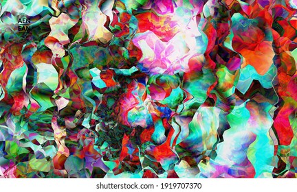 Resumen de textura vectorial artística del marco digital. Patrón ondulado multicolor que se solapa con las formas filtradas de gradiente. Vibrante efecto de luz vidriera o pintura de arte cubismo. Plantilla de portada del libro.