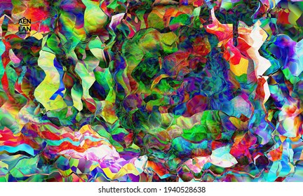 Abstract digital frame artistic vector texture. Multicolored wavy pattern overlapping gradient  filtered shapes. Vibrant light effect stained glass window or cubism art painting. Book cover template.