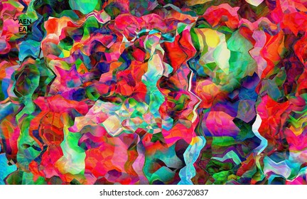 Abstract digital frame artistic vector texture. Multicolored wavy pattern overlapping gradient  filtered shapes. Vibrant light effect stained glass window or cubism art painting. Book cover template.