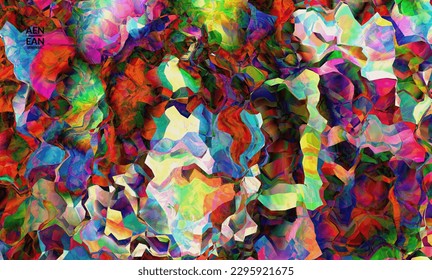 Abstract digital frame artistic vector texture. Multicolored wavy pattern overlapping gradient  filtered shapes. Vibrant light effect stained glass window or cubism art painting. Book cover template.