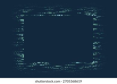 Abstract Digital Frame with Glowing Pixelated Diamond Shapes on a Dark Teal Background, Modern Technology Border Design