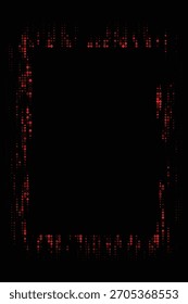 Abstractas marco digital con píxeles de diamante rojo brillante sobre un fondo negro oscuro, moderno patrón geométrico para la tecnología y el diseño.