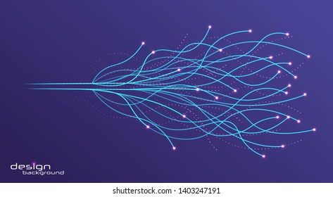 Abstract digital future wave lines vector background in circle shape.Neural networks design, AI concept. Vector connecting particle tails. Small particles strive to each other. 