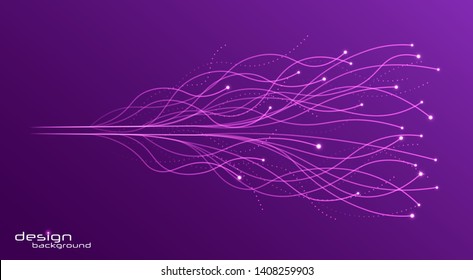 Abstract digital future wave lines vector background in circle shape.Neural networks design, AI concept. Vector connecting particle tails. Small particles strive to each other. 