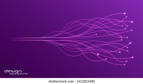 Abstract digital future wave lines vector background in circle shape.Neural networks design, AI concept. Vector connecting particle tails. Small particles strive to each other. 