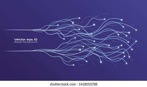 Abstract digital future wave lines vector background in circle shape.Neural networks design, AI concept. Vector connecting particle tails. Small particles strive to each other. 