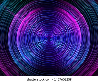 Abstract digital future wave lines vector background in circle shape. Tech music sound concept. Electronic light rounds illustration on black backdrop.