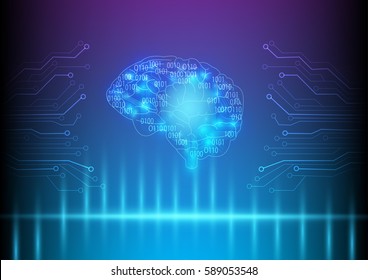Abstract digital and futuristic background of an Artificial Intelligence with brain and circuit.
