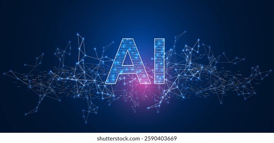 Abstract digital and futuristic technology.  artificial intelligence with Plexus on blue background. Vector editable