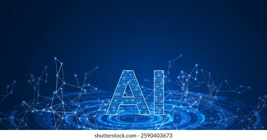 Abstract digital and futuristic technology.  artificial intelligence with Plexus on blue background. Vector editable