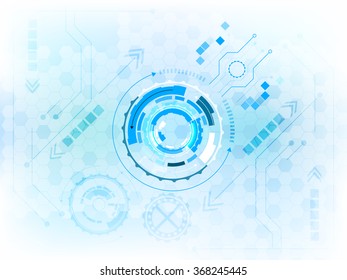Abstract digital gear wheels technological concept with circuit board, vector illustration.