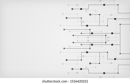Fondo geométrico abstracto con línea y puntos conectados. Fondo tecnológico de alta tecnología con el concepto de tarjeta de circuitos. Ilustración vectorial.