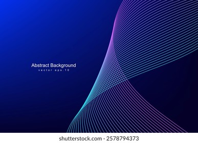 Abstract digital glowing wave lines on dark blue background. Dynamic wave pattern. Modern flowing wavy lines. Futuristic technology concept. Suit for banner, poster, cover, brochure, flyer, website