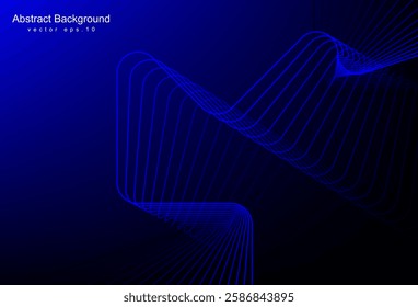 Abstract digital glowing wave lines on dark blue background. Dynamic wave pattern. Modern flowing wavy lines. Futuristic technology concept. Suit for banner, poster, cover, brochure, flyer, website
