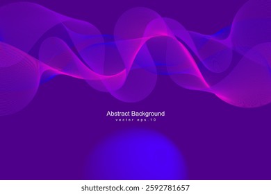 Abstract digital glowing wave lines on dark blue background. Dynamic wave pattern. Modern flowing wavy lines. Futuristic technology concept. Suit for banner, poster, cover, brochure, flyer, website 