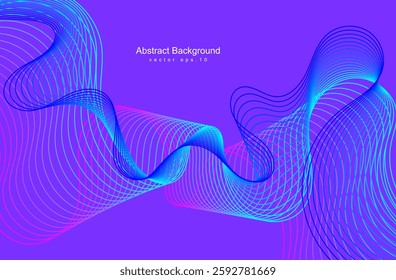 Abstract digital glowing wave lines on dark blue background. Dynamic wave pattern. Modern flowing wavy lines. Futuristic technology concept. Suit for banner, poster, cover, brochure, flyer, website 