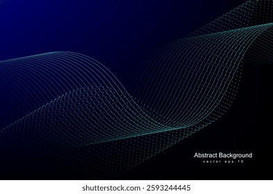 Abstract digital glowing wave lines on dark blue background. Dynamic wave pattern. Modern flowing wavy lines. Futuristic technology concept. Suit for banner, poster, cover, brochure, flyer, website 