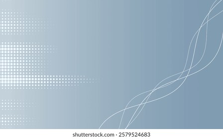Abstract Digital Gradient Background with Halftone Dots and Flowing White Lines on Light Gray, modern presentation style