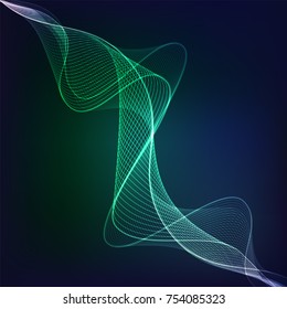abstract digital green blue curve, sound wave pattern element
