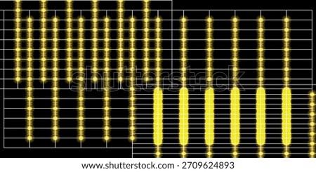 An abstract digital grid of glowing yellow lights against a black background. Some lights are blurred into vertical streaks, creating a sense of motion and energy flow.