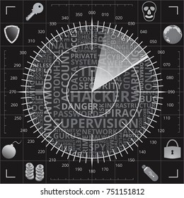 Abstract digital hacker radar screen of black, gray, and white shades
