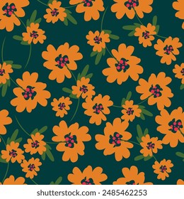 Abstract Digital Hand Drawn Seamless Floral Pattern Background. Ready for print flower seamless pattern