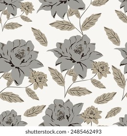 Abstract Digital Hand Drawn Seamless Floral Pattern Background. Ready for print flower seamless pattern