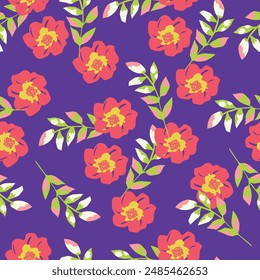 Abstract Digital Hand Drawn Seamless Floral Pattern Background. Ready for print flower seamless pattern