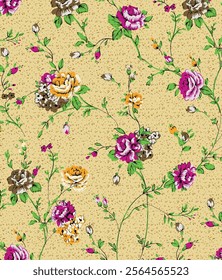 Abstract Digital Hand Drawn Seamless Floral pattern background, ready for print allover flower textile print pattern.