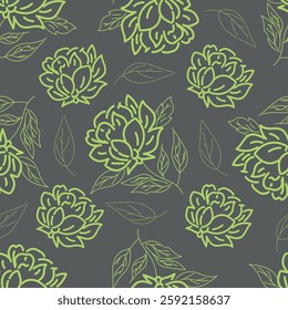 Abstract Digital Hand Drawn Seamless Floral Pattern Background. Ready for print flower seamless pattern