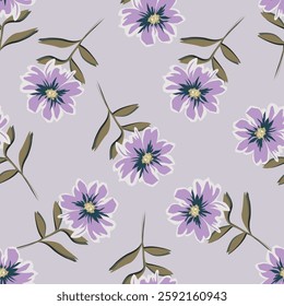 Abstract Digital Hand Drawn Seamless Floral Pattern Background. Ready for print flower seamless pattern