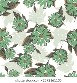 Abstract Digital Hand Drawn Seamless Floral Pattern Background. Ready for print flower seamless pattern