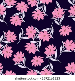 Abstract Digital Hand Drawn Seamless Floral Pattern Background. Ready for print flower seamless pattern
