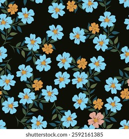 Abstract Digital Hand Drawn Seamless Floral Pattern Background. Ready for print flower seamless pattern