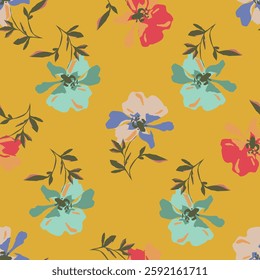 Abstract Digital Hand Drawn Seamless Floral Pattern Background. Ready for print flower seamless pattern