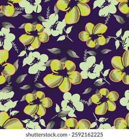 Abstract Digital Hand Drawn Seamless Floral Pattern Background. Ready for print flower seamless pattern