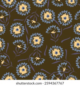 Abstract Digital Hand Drawn Seamless Floral Pattern Background. Ready for print flower seamless pattern