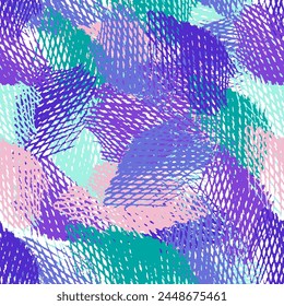 Abstract Digital Hand Painting Watercolor Tie Dye Dotted Cage Brush Strokes Camouflage Seamless Textile Active Sports Wear Vector Pattern Geometric Background