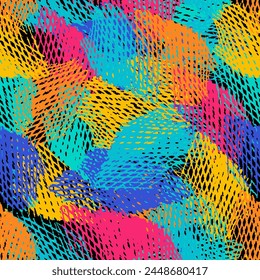 Abstrakte digitale Handmalerei Aquarell Krawatte Farbstoff Gepunktete Käfig Pinsel Striche Tarnung Nahtlose Textil Aktive Sportbekleidung Vektorgrafik Muster Geometrischer Hintergrund