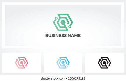 Abstract Digital Hexagon Nodes Lines Logo