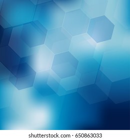 Abstract digital hexagon on blue background