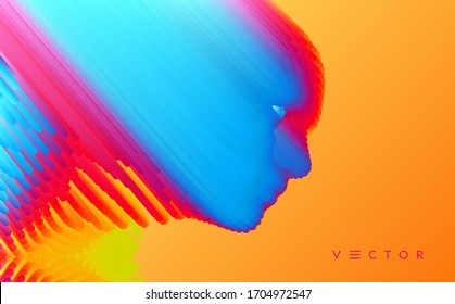 Abstract Digital Human Face. Glitch Technique Portrait. Conceptual Vector Illustration.