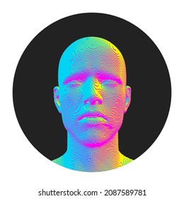 Abstract digital human head constructing from cubes. Minimalistic design for business presentations, flyers or posters. Technology and robotics concept. Voxel art. 3D vector illustration.