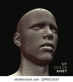 Abstract digital human head constructing from cubes. Minimalistic design for business presentations, flyers or posters. Technology and robotics concept. Voxel art. 3D vector illustration.